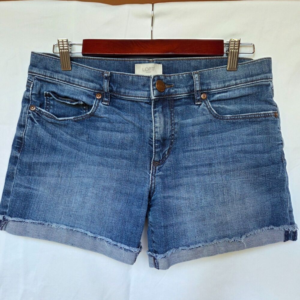 Loft Medium Wash Denim Cuffed Mid-Rise Shorts - Size 4